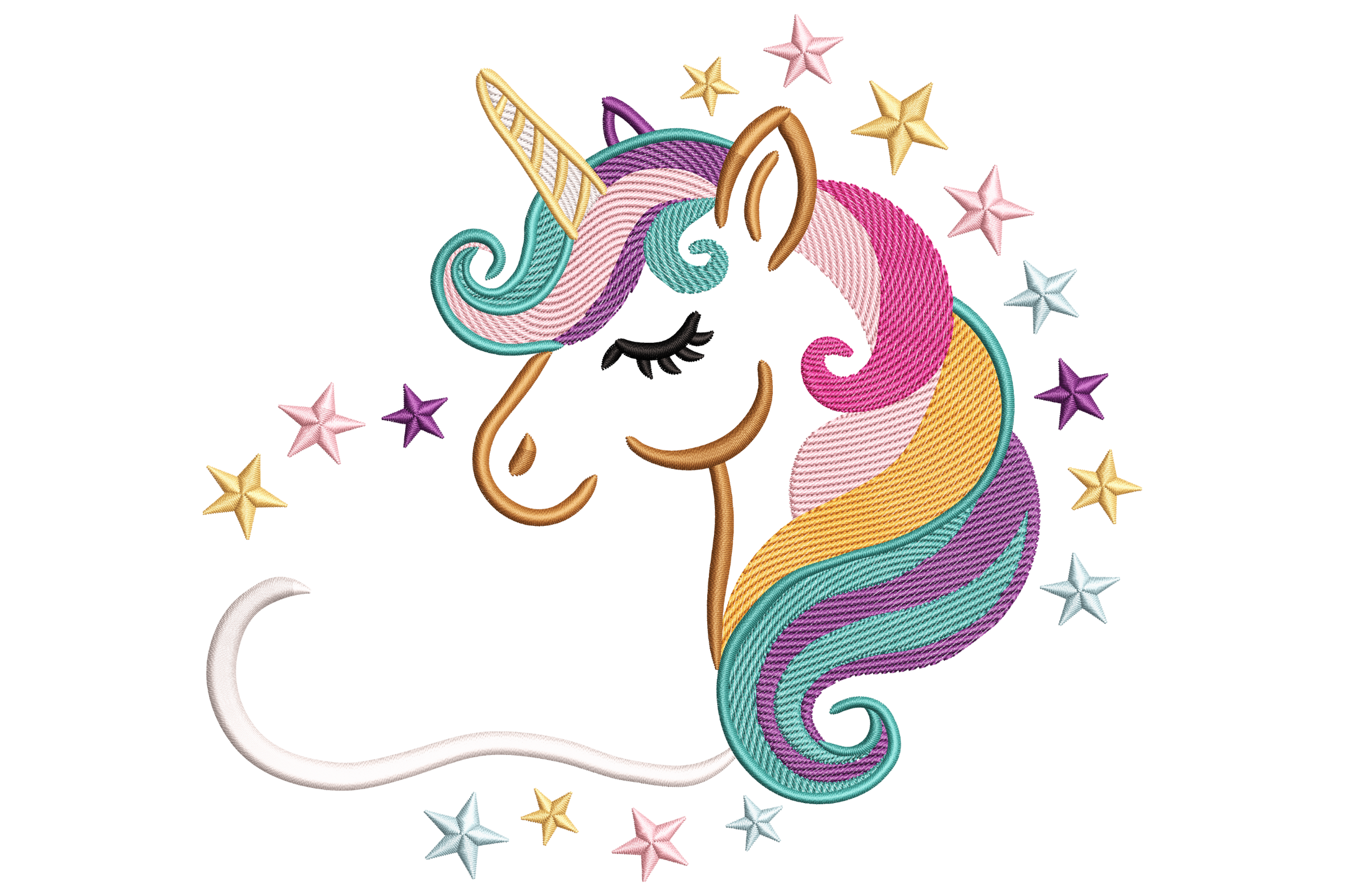 Colorful Magical Unicorn Embroidery Design