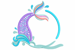 Colorful Mermaid Tail Splash Embroidery Design