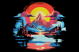 Colorful Mountain Landscape Embroidery Design
