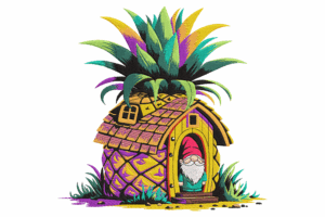 Colorful Pineapple House with Gnome Embroidery Design