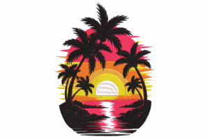 Colorful Sunset Beach Embroidery Design