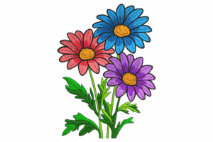 Colorful Trio of Daisy Flowers Embroidery Design