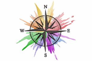 Compass Rose with Watercolor Splash Embroidery Design
