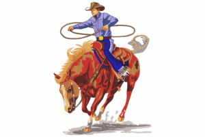 Cowboy Roping on Horse Embroidery Design