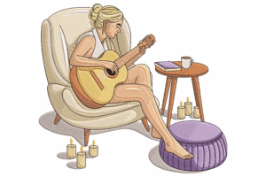 Cozy Guitar Girl Embroidery Design