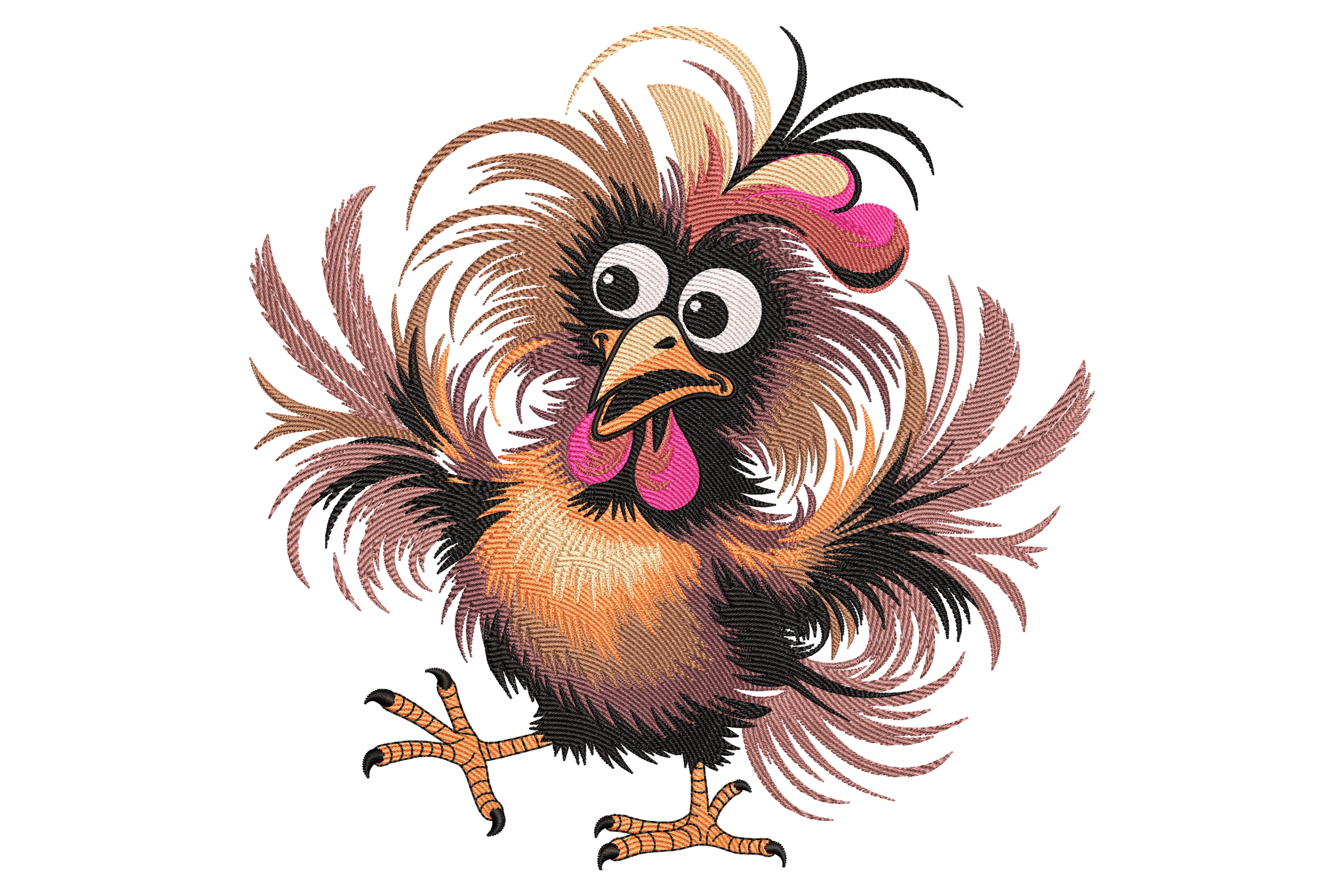 Crazy Cartoon Chicken Embroidery Design
