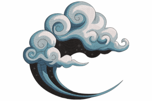 Crescent Moon and Swirling Clouds Embroidery Design