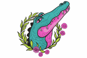 Crocodile with Floral Frame Embroidery Design