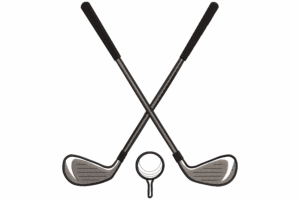 Crossed Golf Clubs with Tee & Ball Embroidery Design