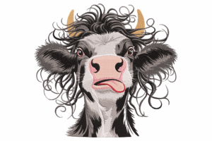 Curly-Haired Cow Embroidery Design