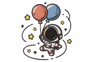 Cute Astronaut with Balloons Embroidery Design