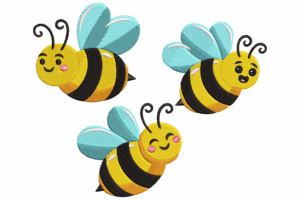 Cute Bee Trio Embroidery Design