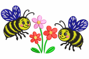 Cute Bees and Flowers Embroidery Design