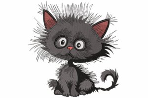 Cute Black Fuzzy Cat Embroidery Design