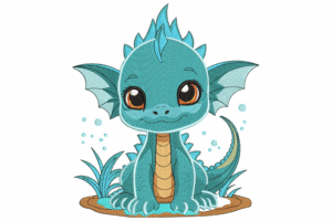 Cute Blue Water Dragon Embroidery Design