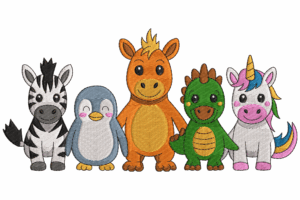 Cute Cartoon Animal Friends Embroidery Design