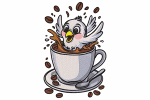 Cute Coffee Bird Embroidery Design