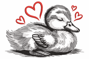Cute Duckling with Hearts Embroidery Design