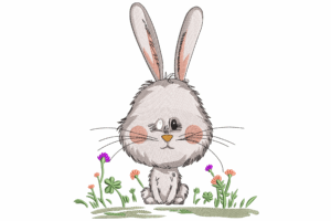 Cute Fluffy Bunny Sitting in Grass Embroidery Design
