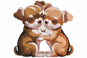 Cute Hugging Puppies Embroidery Design