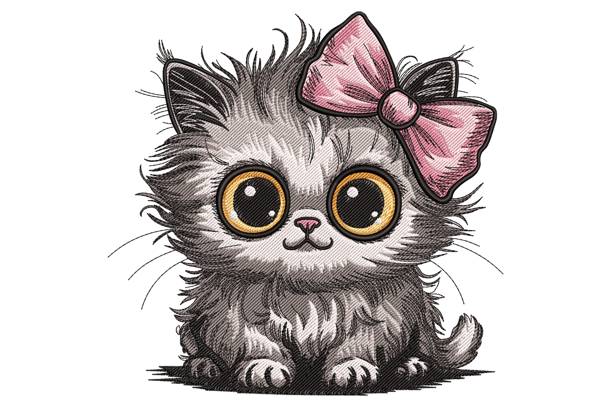 Cute Kitten with Bow Embroidery Design