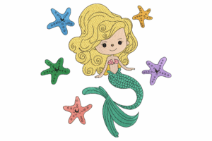 Cute Mermaid with Starfish Embroidery Design