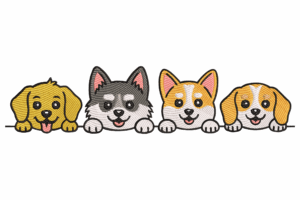 Cute Puppies Peeking Embroidery Design