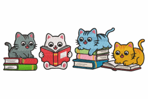 Cute Reading Cats Embroidery Design