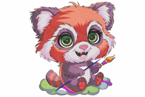 Cute Red Panda Artist Embroidery Design