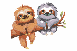 Cute Sloth Friends Embroidery Design
