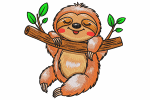 Cute Sloth Hanging on Branch Embroidery Design