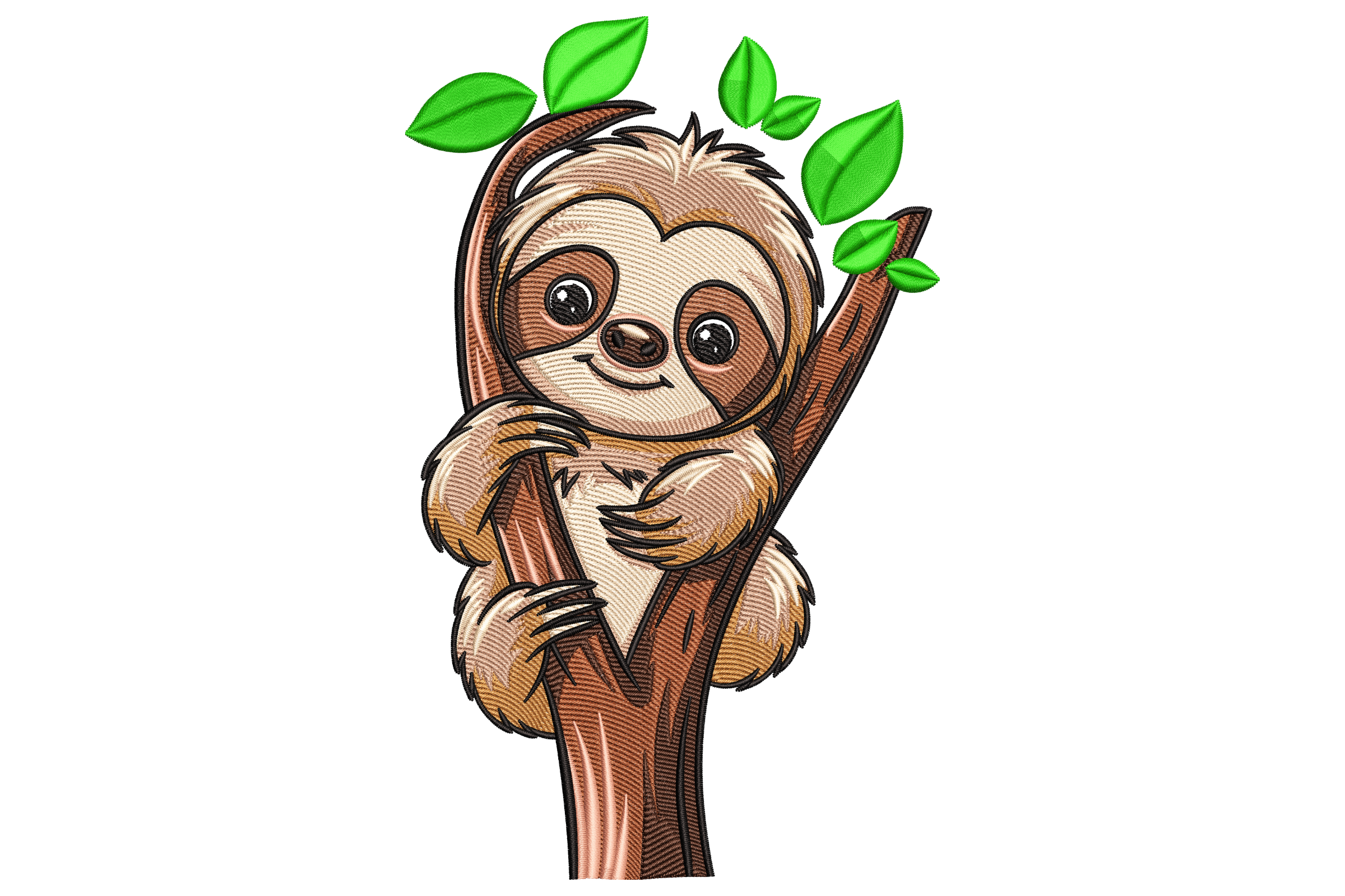 Cute Sloth on Tree Embroidery Design