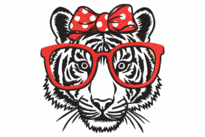 Cute Tiger Face with Glasses Embroidery Design