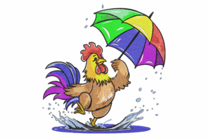 Dancing Rooster with Umbrella Embroidery Design