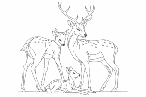 Deer Family Line Art Embroidery Design