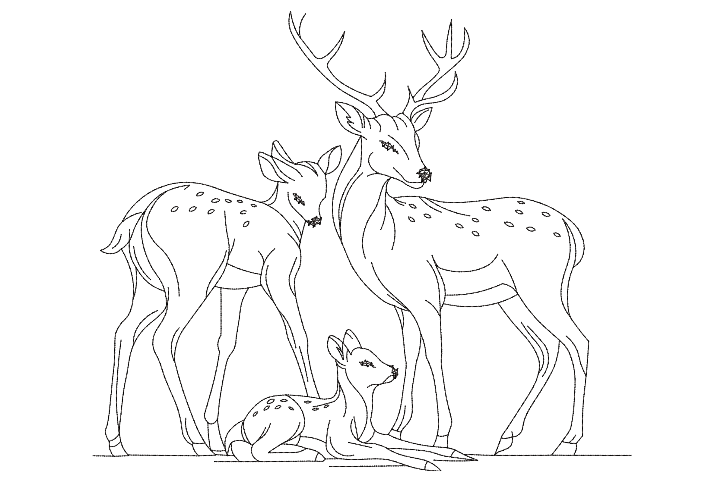 Deer Family Line Art Embroidery Design