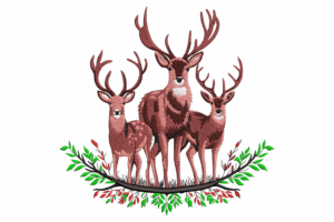 Deer Family with Floral Accents Embroidery Design