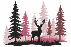Deer in Forest Silhouette Embroidery Design