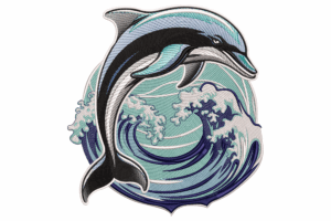 Dolphin with Wave Embroidery Design