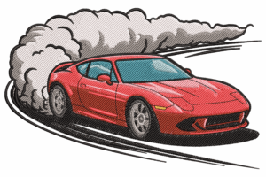 Drifting Sports Car Embroidery Design