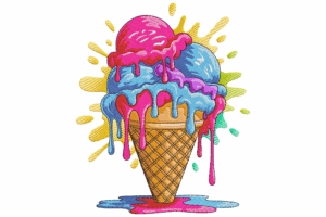 Dripping Ice Cream Cone Embroidery Design