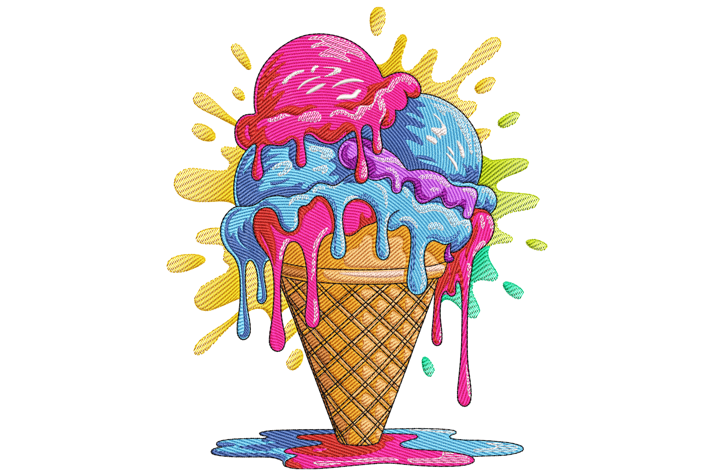 Dripping Ice Cream Cone Embroidery Design