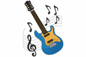 Electric Guitar with Musical Notes Embroidery Design