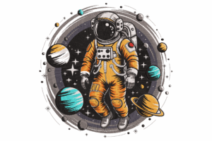 Elegant Astronaut in Space Machine Embroidery Design
