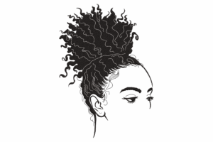 Elegant Curly Hair Bun Woman Embroidery Design