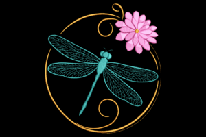 Elegant Dragonfly and Bloom Embroidery Design