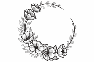 Elegant Floral Wreath Frame Embroidery Design