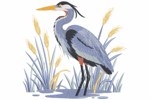 Elegant Heron in Reeds Embroidery Design