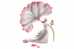 Elegant Lady with Flower Umbrella Embroidery Design