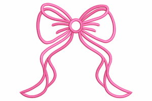 Elegant Pink Bow Outline Embroidery Design